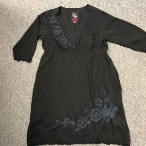 Johnny Was Boho Black Embroidered Tunic Dress Lg